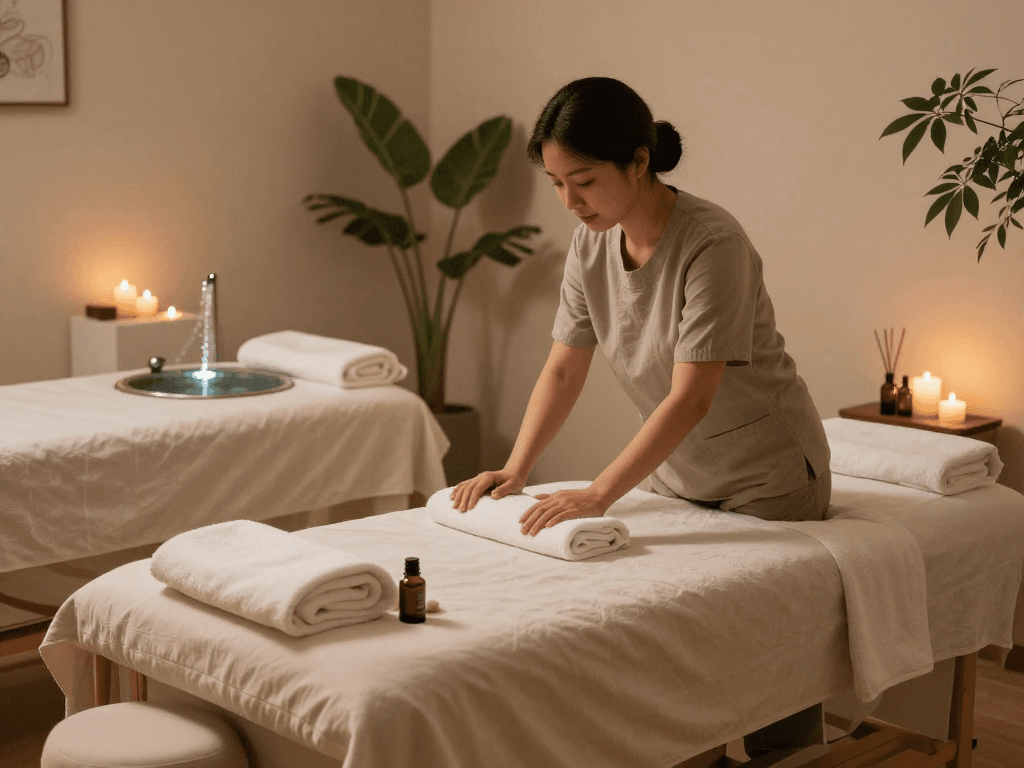 Inviting 인천출장마사지 therapy room with soothing oils and warm ambiance