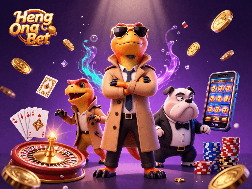 Engage with Heng Ong Bet in a vibrant casino scene featuring raptors in disguise.