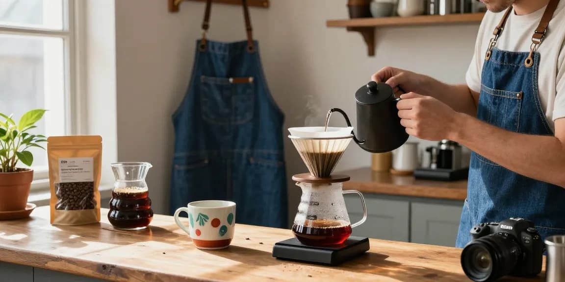 Pour-over coffee preparation with Ebb reusable filters featured on www.ebbfilter.com in a cozy kitchen setting.