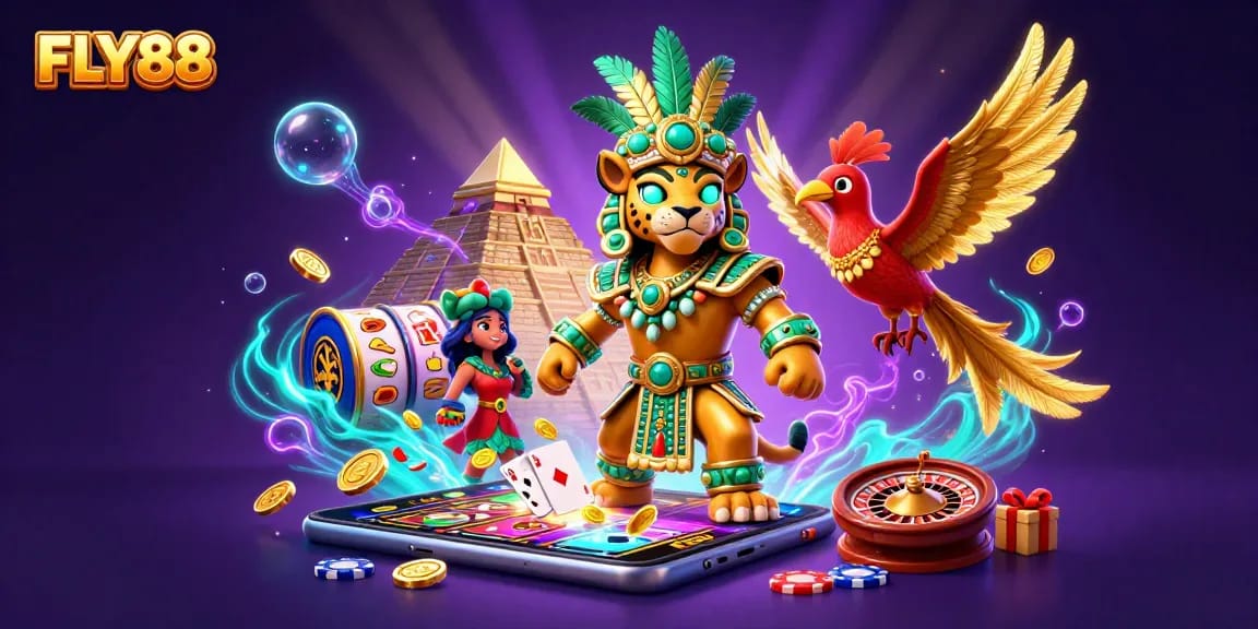 Experience excitement with FLY88 as a Mayan jaguar priest engages in thrilling casino gaming.