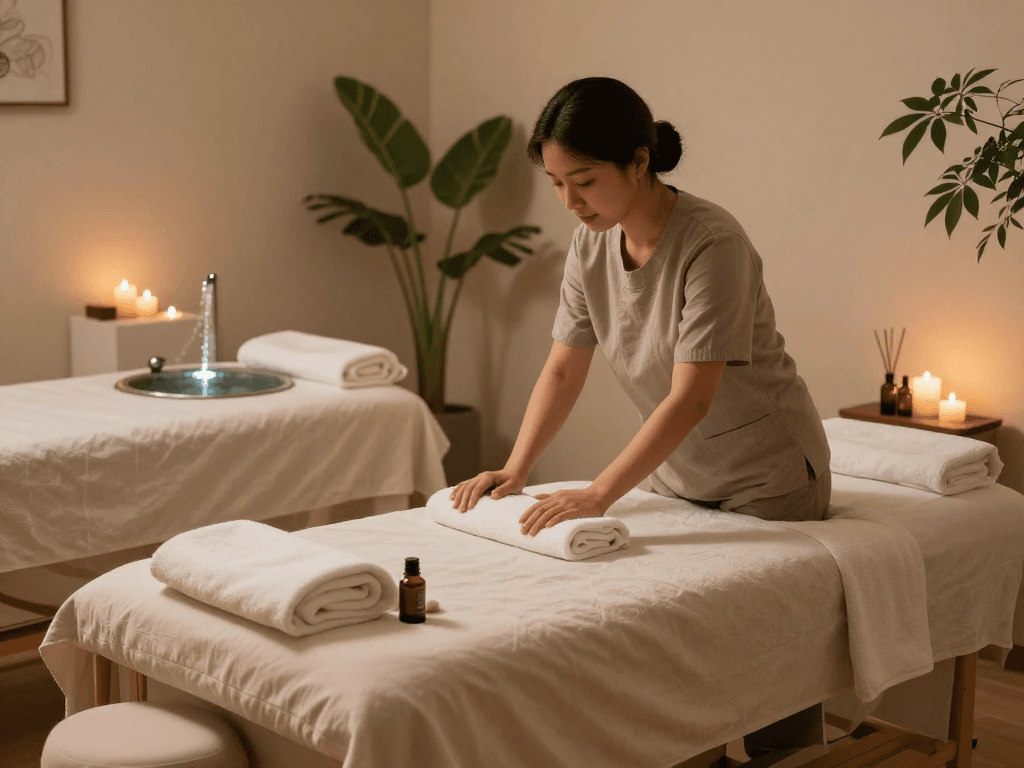 Inviting 인천출장마사지 therapy room with soothing oils and warm ambiance