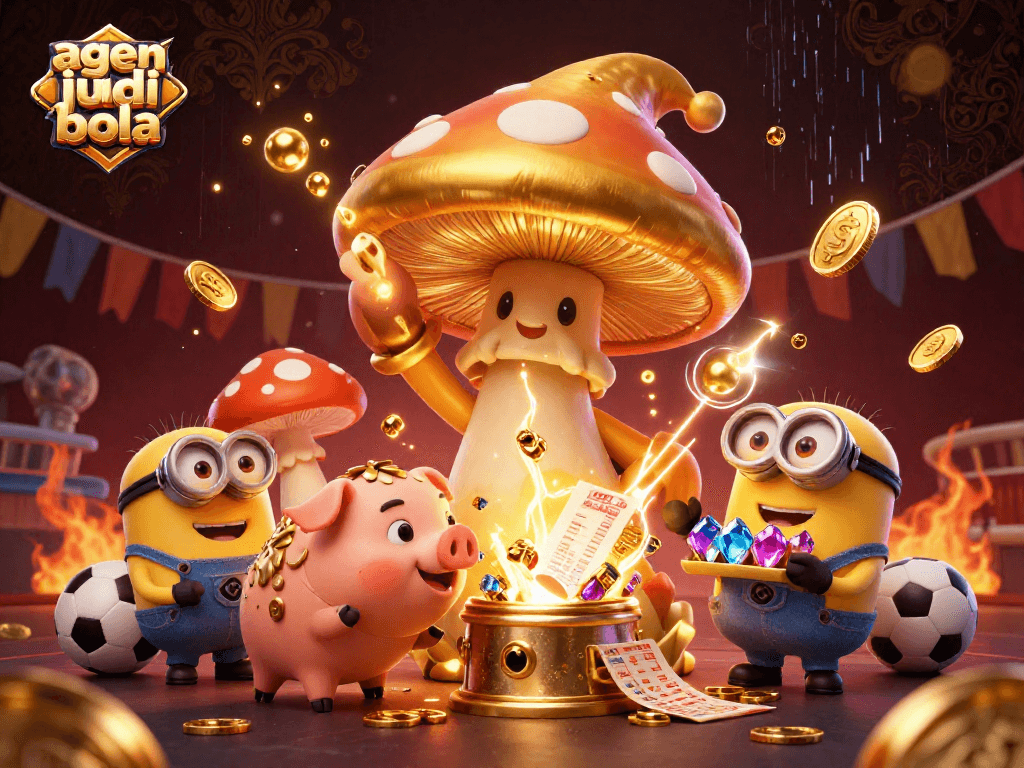 Win big with agen judi bola in vibrant 3D illustration showcasing dynamic sports betting elements.