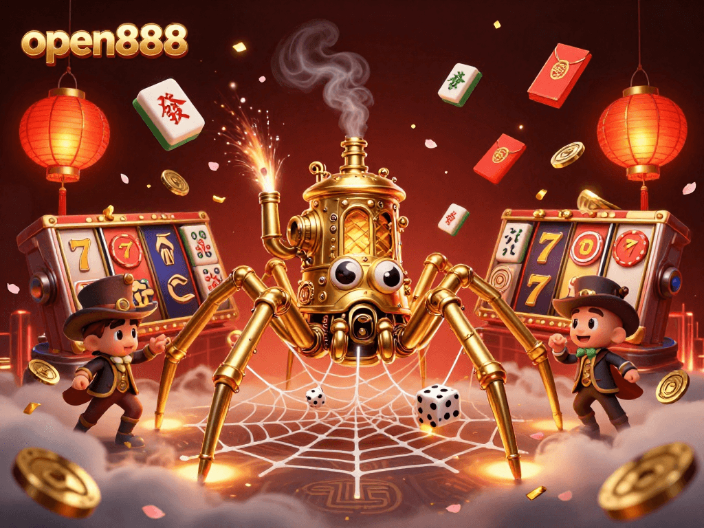 Experience thrilling gameplay at open888 with a steampunk web capturing luck and fortune!