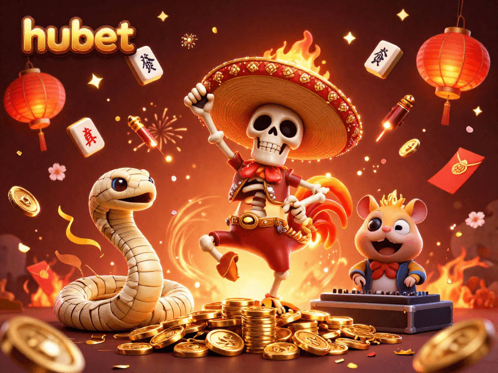 Join the celebration at hubet with a lively skeleton mariachi rooster, mummy snake, and DJ hamster among casino riches.