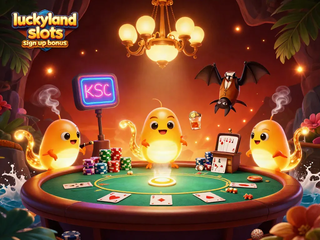 Experience the luckyland slots sign up bonus in a vibrant 3D illustration featuring glowworms in a cave casino.