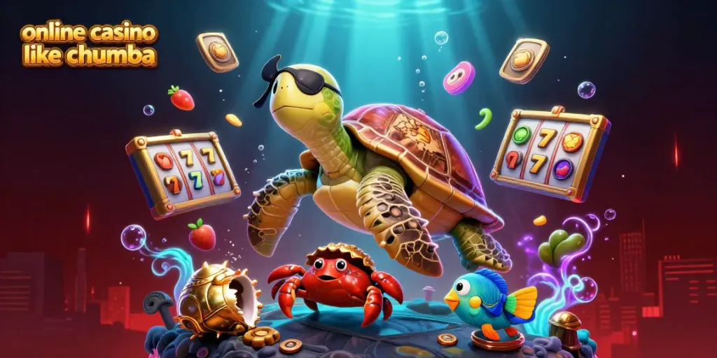 Engage with an online casino like Chumba showcasing a colorful 3D underwater scene with vibrant characters and gaming elements.