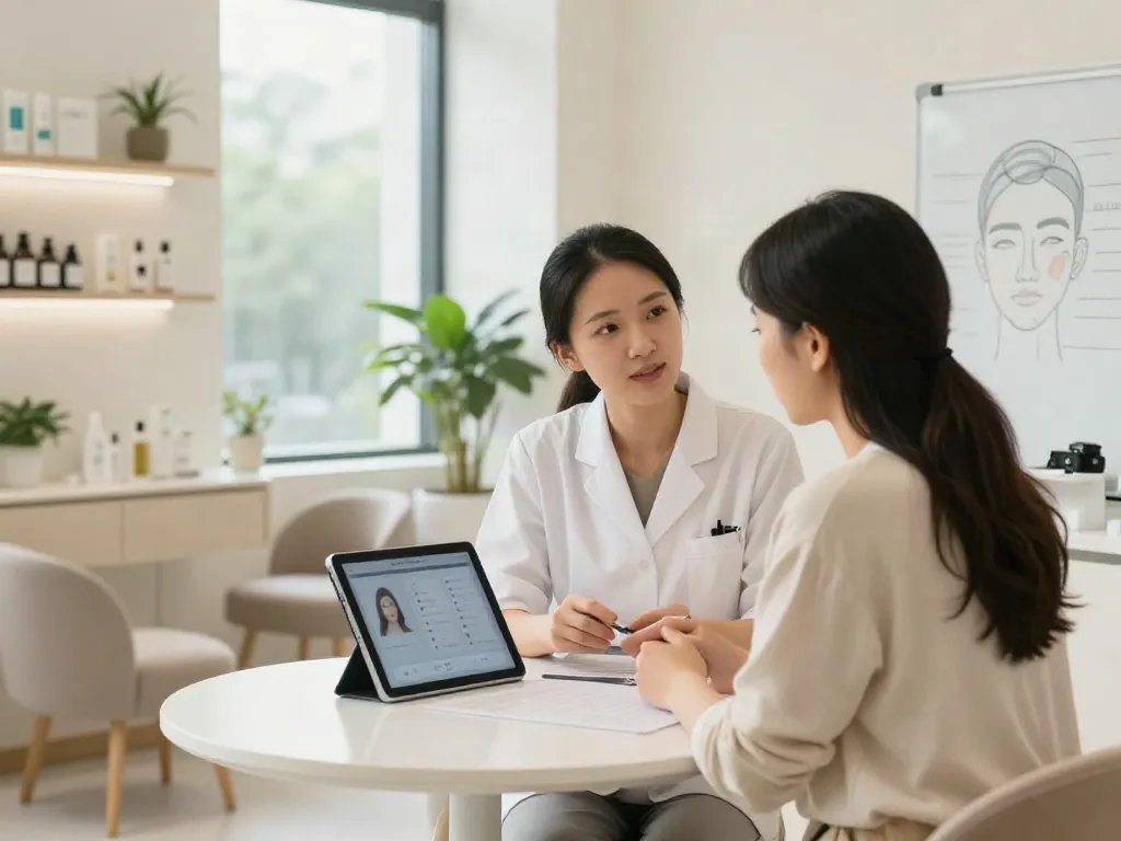 Client consultation on alternatives to QOVES analysis in a modern clinic.