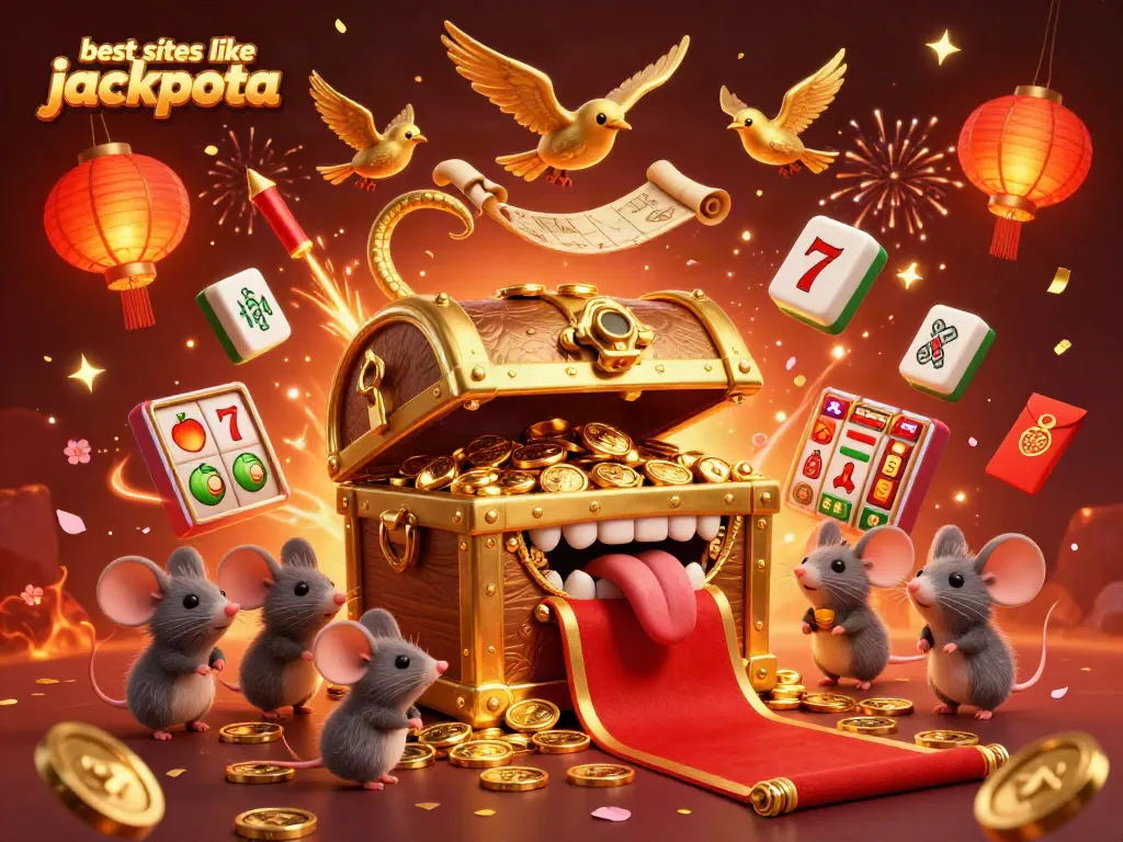 Spin and win with the best sites like Jackpota: Dynamic 3D casino scene featuring themed treasures.