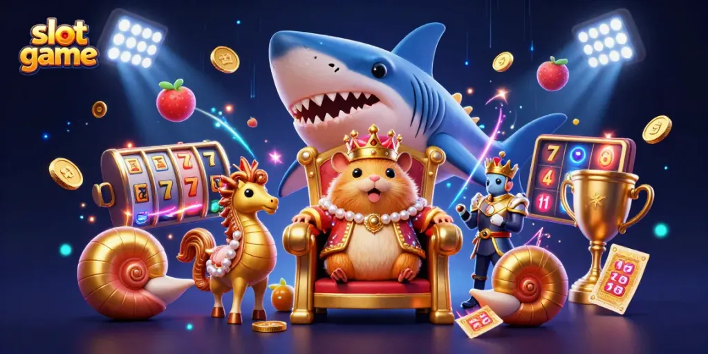 Engage with thrilling slot game adventures featuring a golden hamster king and vibrant casino elements.