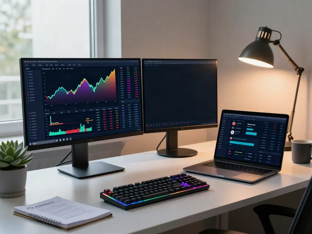 Real-time stock data API workspace with trading screens, digital wallet, and analytics tools showcasing cryptocurrency analysis.