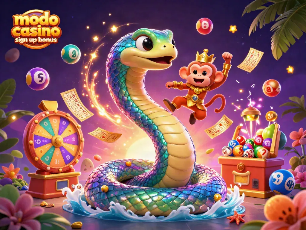 Claim your modo casino sign up bonus with vibrant lottery elements in a dynamic scene showcasing fun!