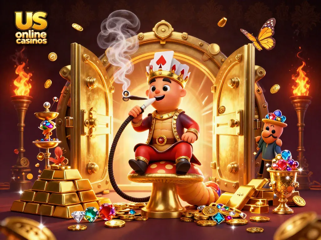 Experience thrilling gameplay at us online casinos with vibrant 3D characters and a lavish treasure-filled environment.