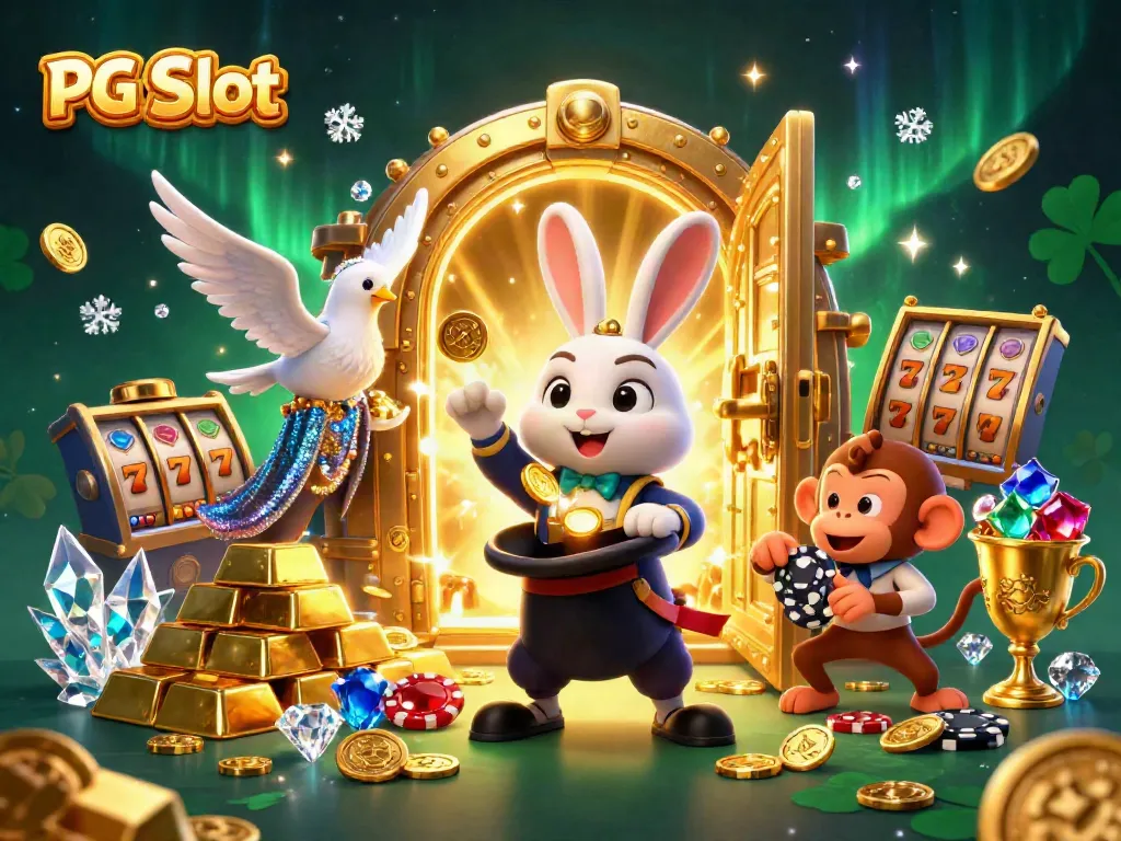 PG Slot mempersembahkan ilustrasi 3D menampilkan karakter kasino yang menarik dan elemen slot menakjubkan.