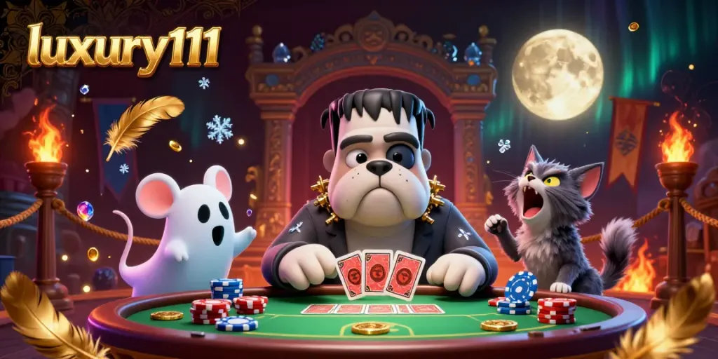 Experience thrilling gaming adventures with luxury111 in a vibrant 3D casino scene filled with characters and excitement.