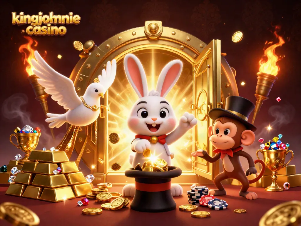 Experience the magic of kingjohnnie casino with a vibrant 3D scene featuring enchanted characters and treasures.