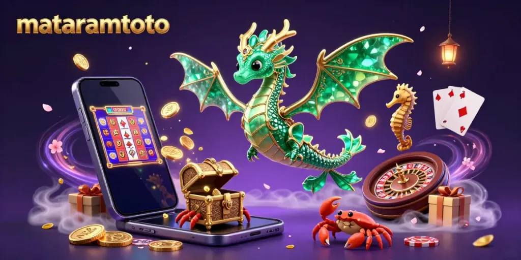 Experience the exciting world of gaming at mataramtoto with a vibrant 3D digital illustration highlighting gaming elements.