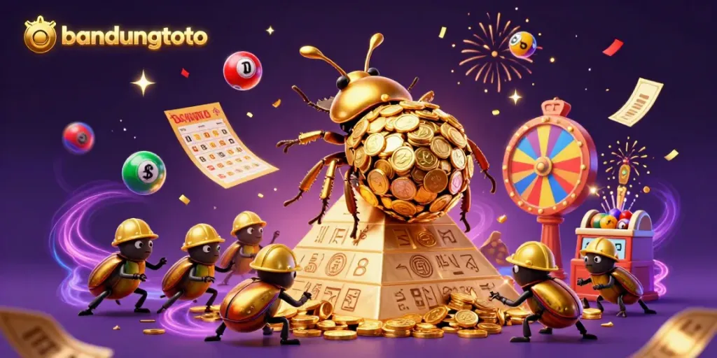 Engage in the vibrant world of bandungtoto casino, featuring lively elements like golden tickets and dynamic lottery balls.