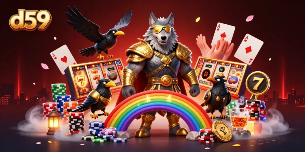 d59 players enjoying thrilling slot action surrounded by colorful gaming elements and vibrant designs