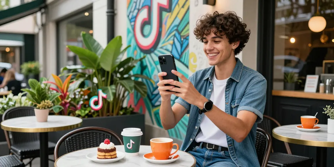 Dynamic scene of a TikTok influencer capturing engaging content at best sites to buy tiktok followers.