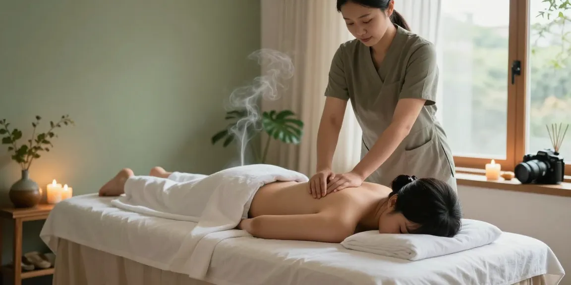 Healing 부천출장마사지 in tranquil spa setting with calming ambiance and soft lighting.