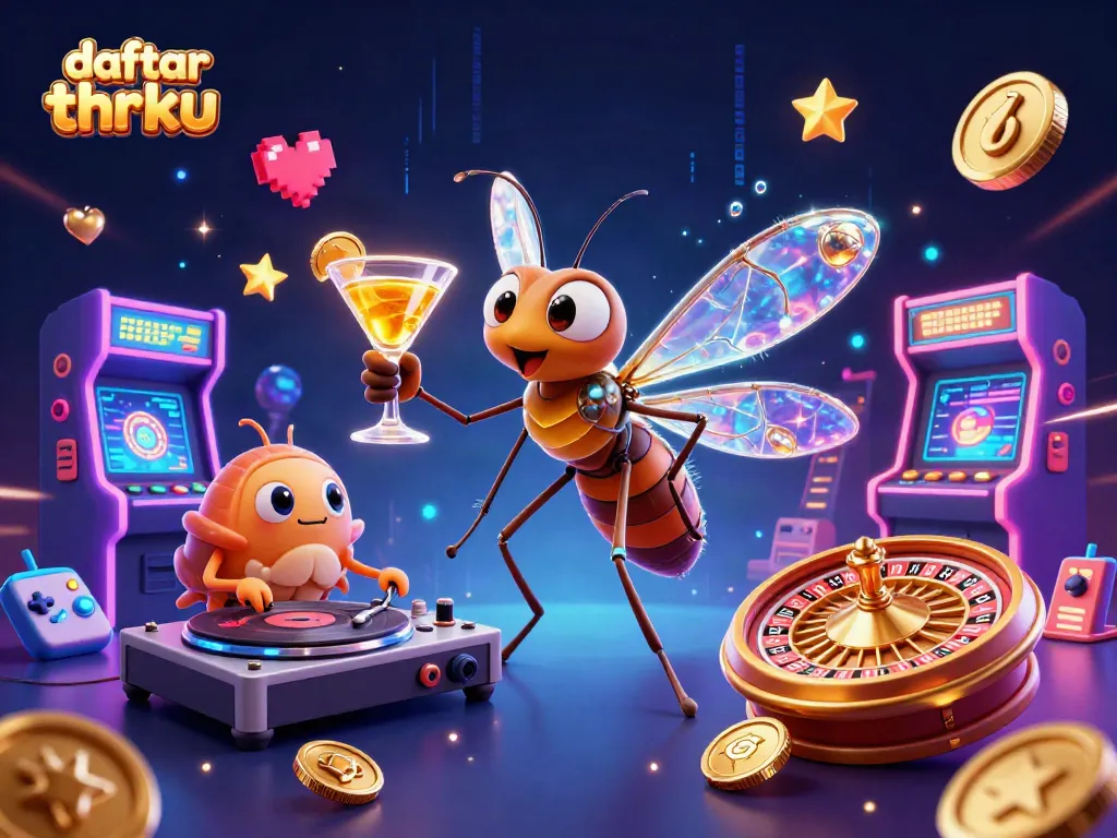 Play and win at daftar thrku with vibrant casino-themed 3D illustration showcasing dynamic characters.