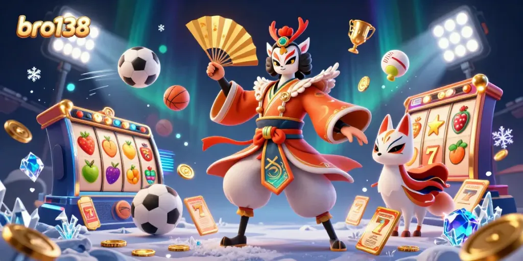 Bet big on slots and sports with bro138 in this vibrant 3D illustration.