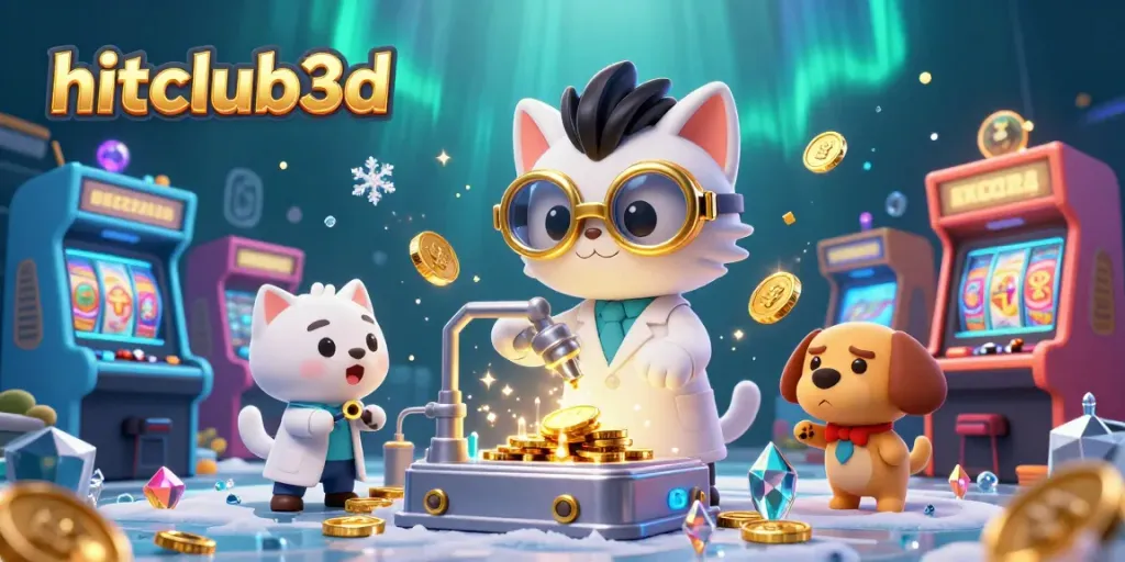 Experience thrilling gameplay at hitclub3d with cartoon scientist and dog creating golden coins.