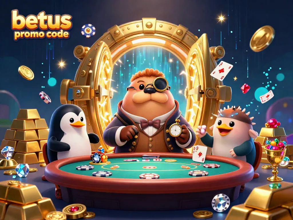 Play poker with the latest betus promo code in this vibrant underwater scene featuring a walrus and friends.