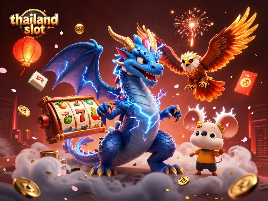 Experience thrilling action with thailand slot featuring captivating characters and casino elements in vibrant 3D illustration.