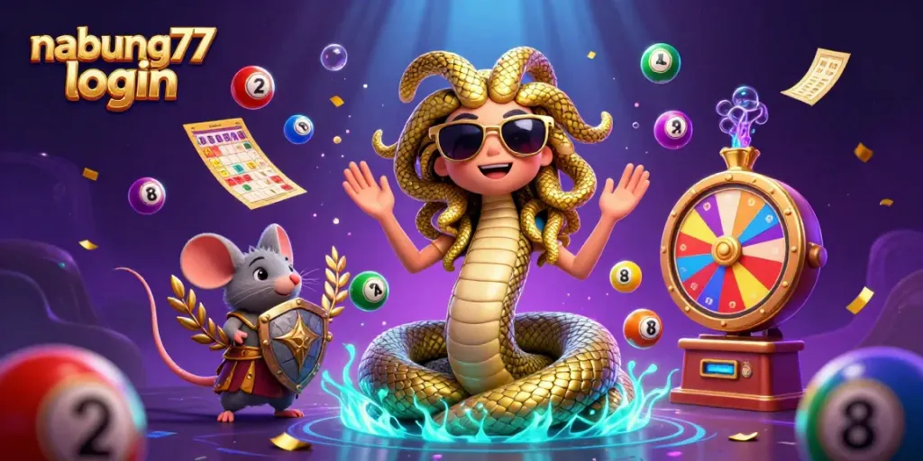 Engage in exciting gameplay at nabung77 login, filled with lottery balls, spinning prizes, and vibrant casino elements.