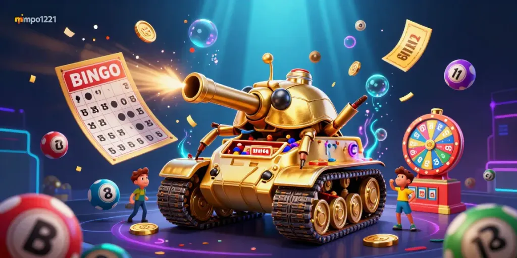 Experience the excitement of mpo1221 with a vibrant casino-themed illustration showcasing a golden beetle tank and dynamic gaming elements.