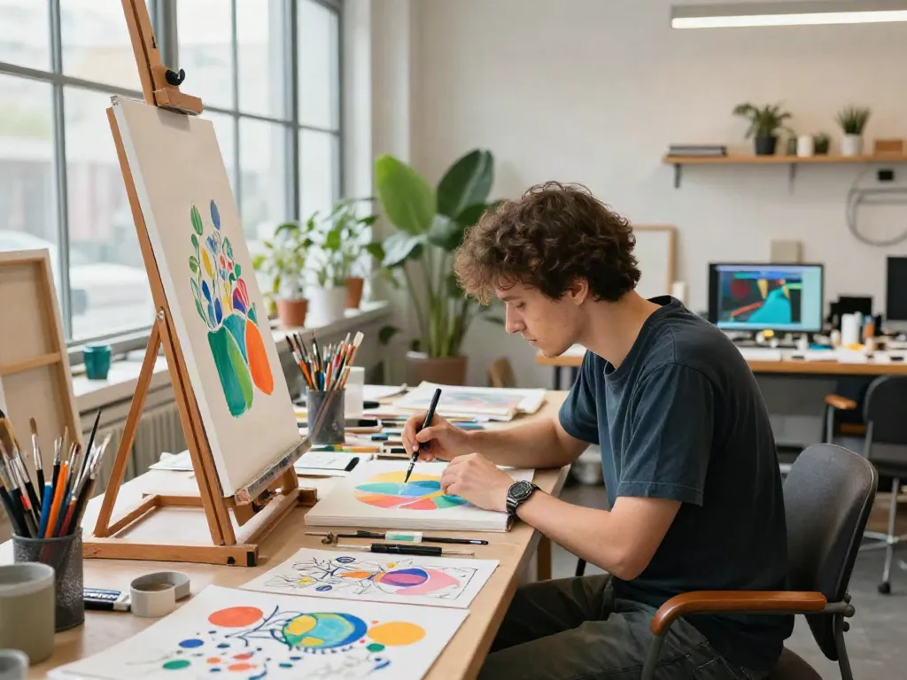 Marker pen supplier showcasing vibrant art creation in a well-lit studio.