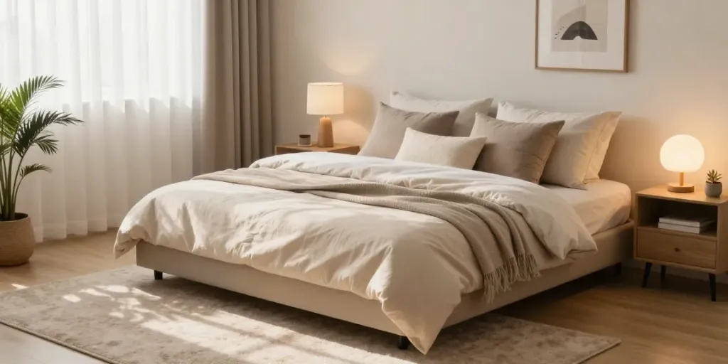 Stylish rollaway bed in cozy guest room with warm lighting and modern decor.