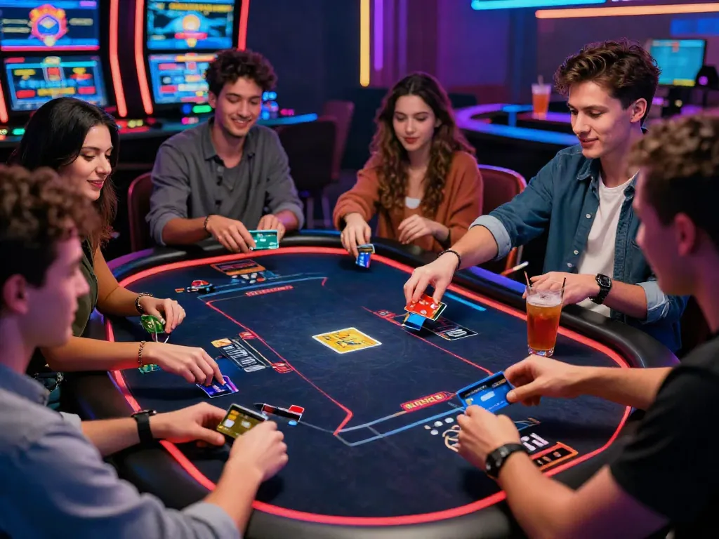 Young adults enjoying credit card casinos experience with vibrant atmosphere.