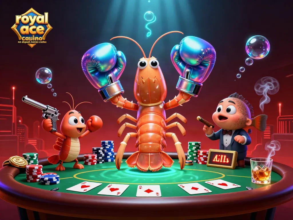 Experience royal ace casino no deposit bonus codes with lively cartoon characters, poker elements, and vibrant casino atmosphere.