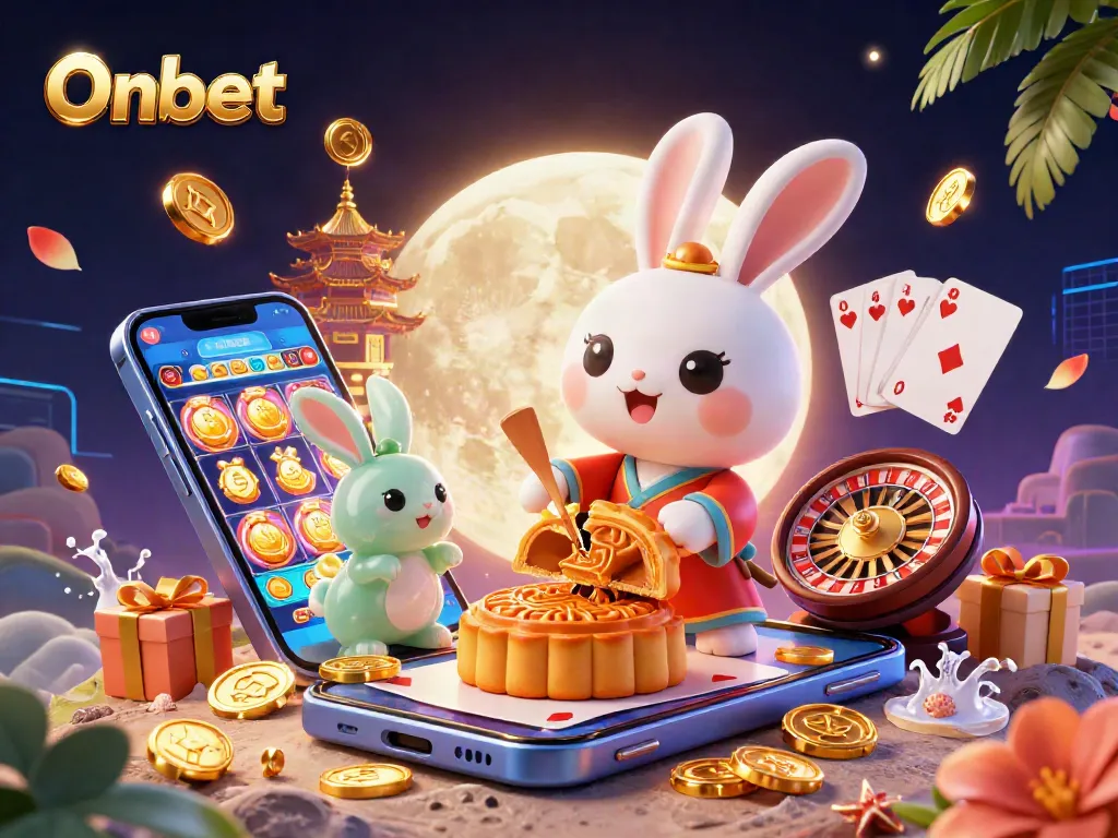 Experience winning with Onbet as a moon rabbit reveals poker chips from golden mooncakes on the moon.