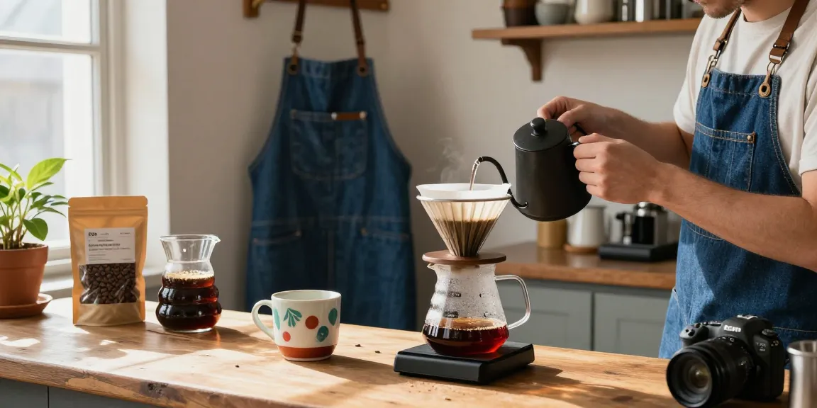 Pour-over coffee preparation with Ebb reusable filters featured on www.ebbfilter.com in a cozy kitchen setting.