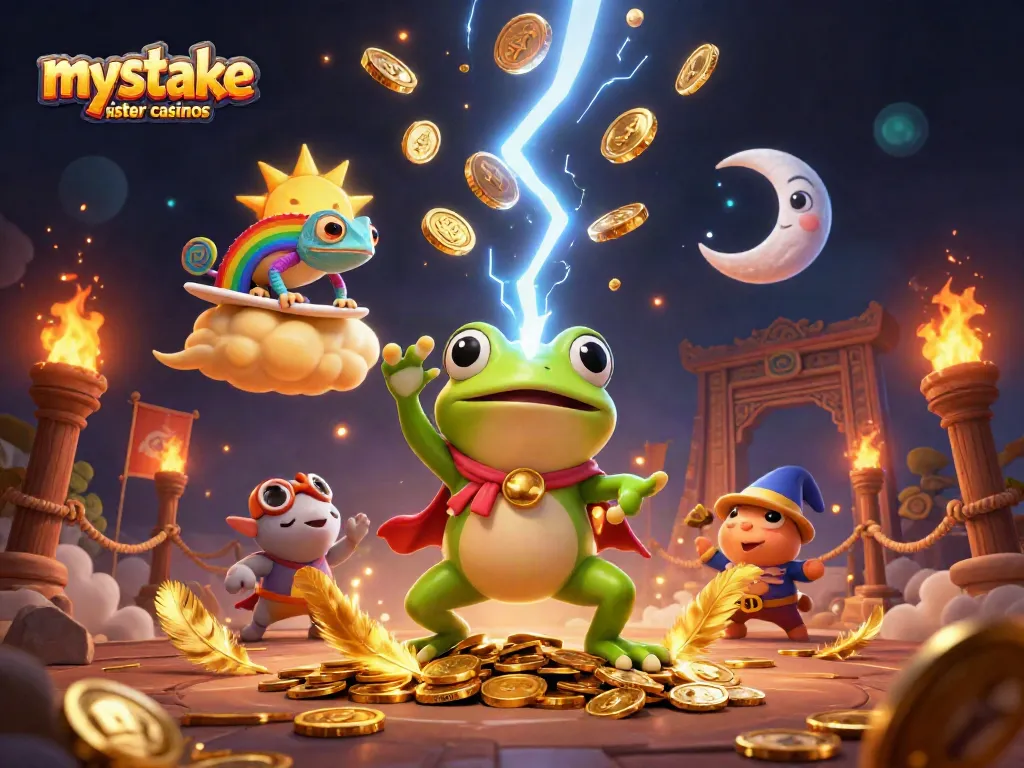 Experience the thrill with mystake sister casinos showcasing vibrant characters in a dazzling casino scene.
