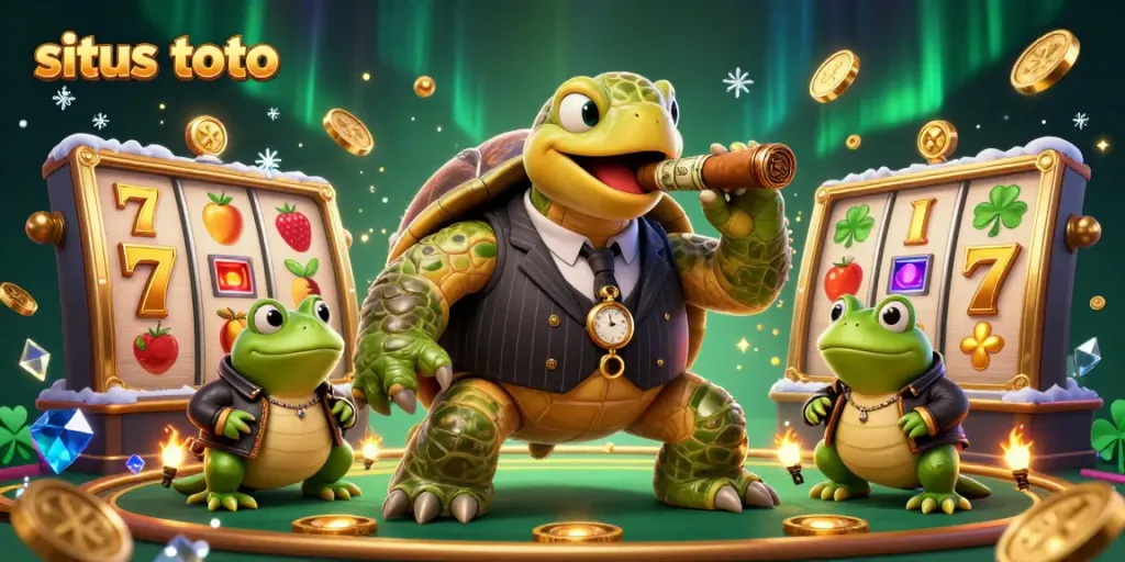 Engage in cutting-edge gaming with situs toto featuring a lively turtle mobster and frog enforcers.