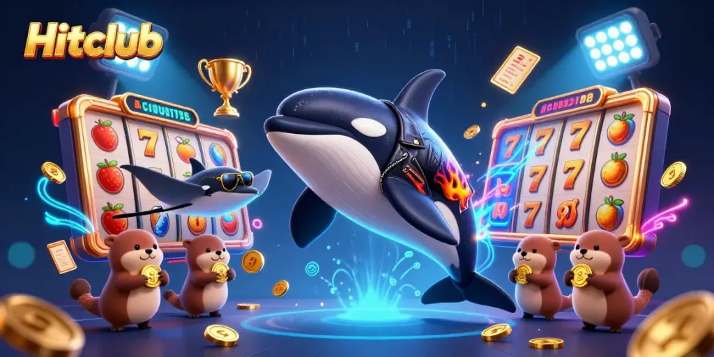 Engage with Hitclub's dynamic gaming world featuring vibrant 3D characters and thrilling slot elements.