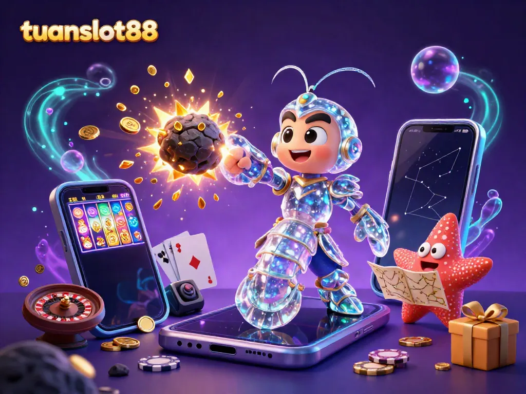 Permainan slot langsung di tuanslot88 dengan samurai mantis dan peta bintang, penuh koin emas.