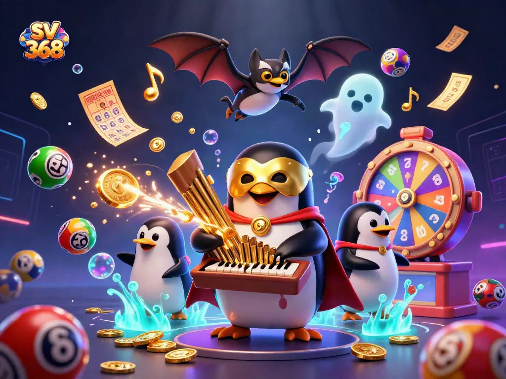 Experience thrilling gaming at sv 368 with vibrant lottery elements and golden coins cascading around exciting characters.