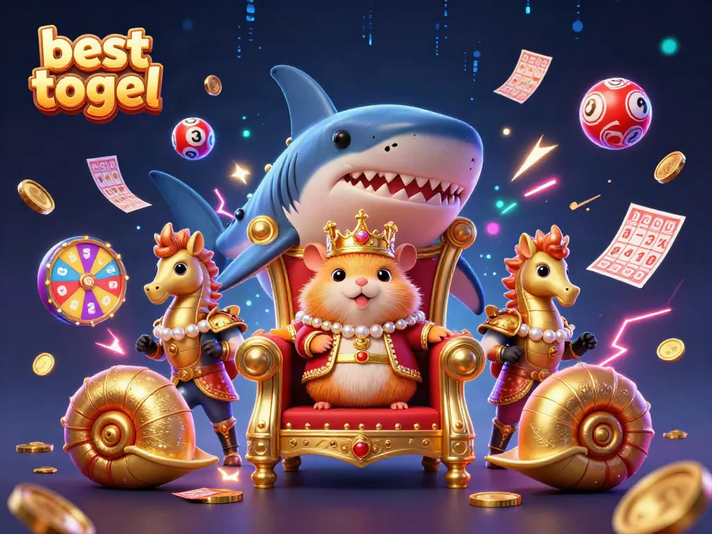 Visualisasi menarik dari togel terbaik dengan raja hamster, penjaga kuda laut, dan nautilus di sekitar unsur lotere.