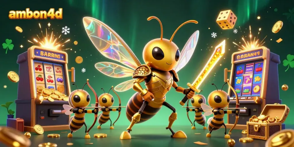 Experience thrilling gameplay with ambon4d at our lively casino, surrounded by winning symbols and vibrant elements.