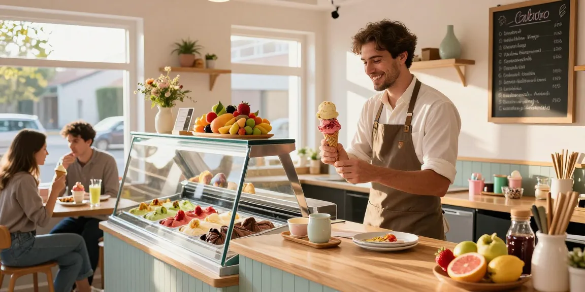 legatogelato artist serving colorful handmade gelato in inviting shop