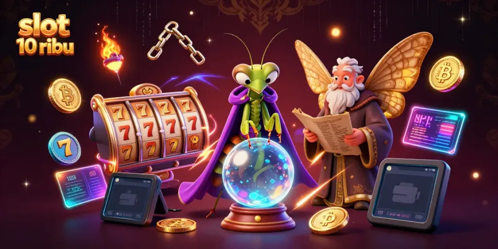 Experience thrilling slot 10 ribu gameplay with mystical characters and vibrant game elements in a dynamic casino scene.