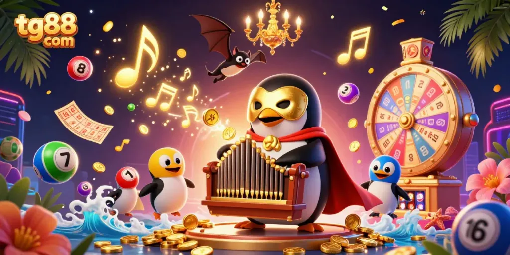 Experience thrilling moments with tg88 com in this vibrant casino scene featuring dynamic elements and colorful symbols.