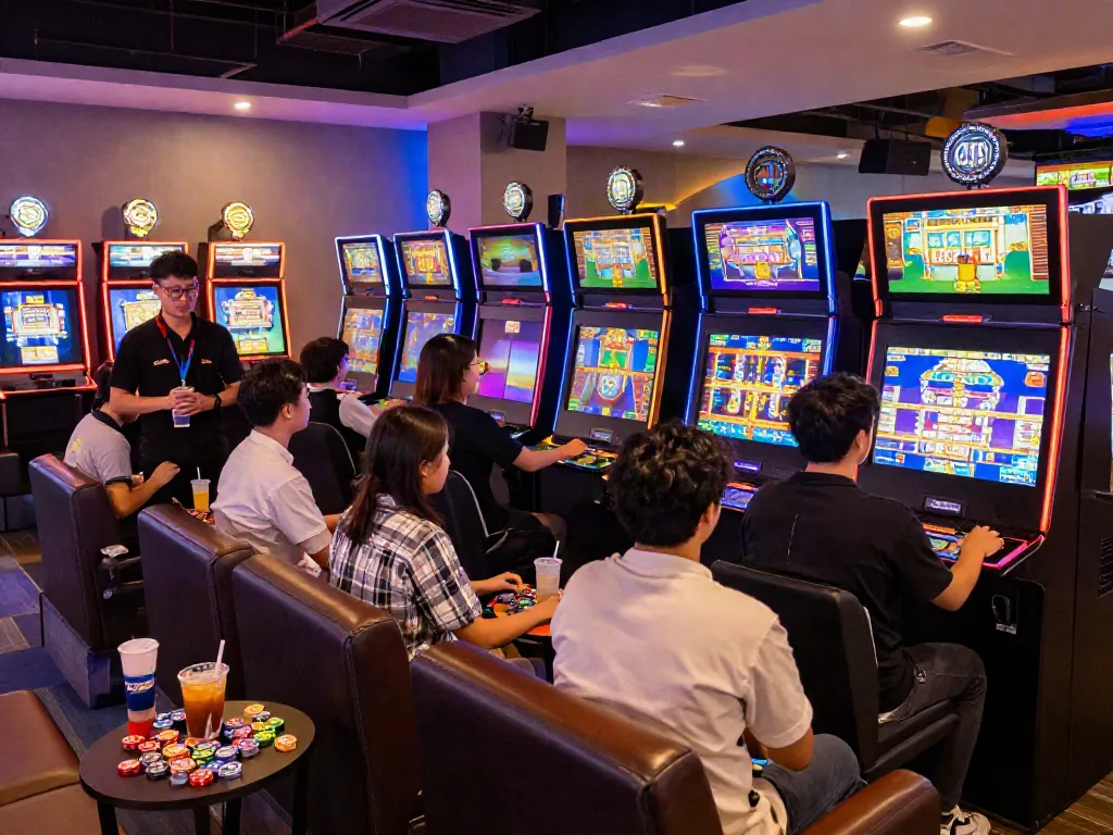 Engaging gaming lounge with players enjoying slot thailand games and vibrant atmosphere.