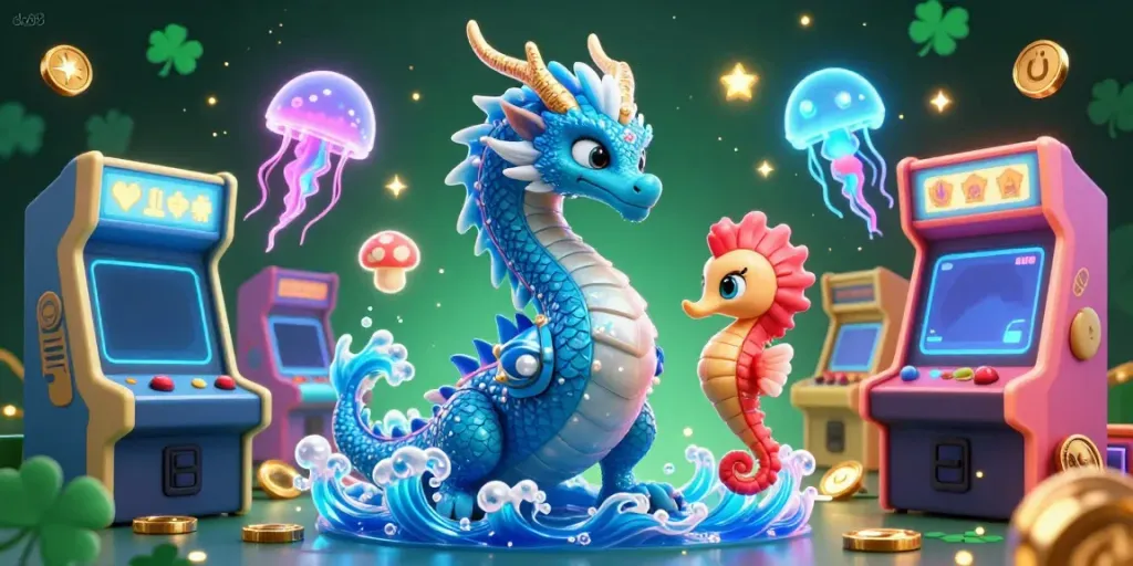 Engage with the vibrant da88 gaming scene featuring an azure water dragon and dynamic gaming elements.