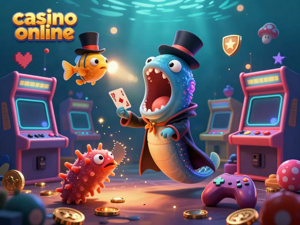 Engaging illustration of bioluminescent characters showcasing their magic tricks in a lively casino online setting.